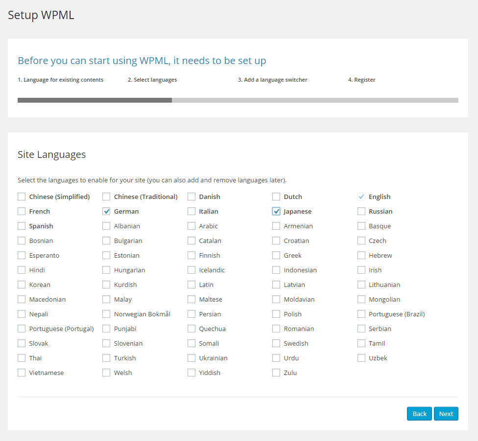Choosing languages for the site
