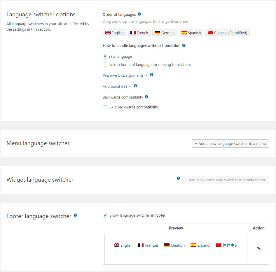 wpml custom language switcher options