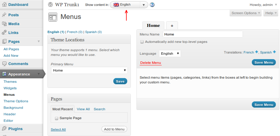 wordpress embed language switcher in nav