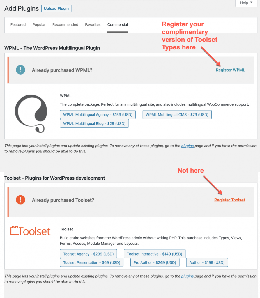 Register Toolset Types using the WPML section