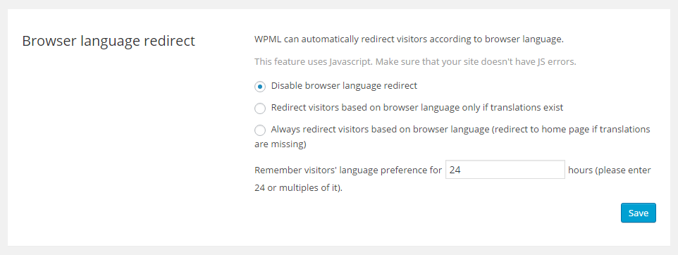 Browser language redirect