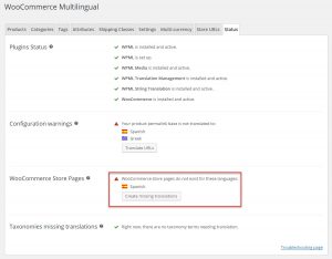 WooCommerce Multilingual 状态和提醒
