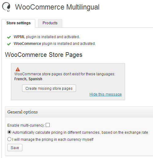 WooCommerce Multilingual admin page