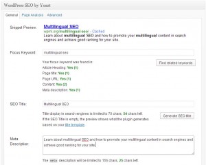 תיבת ה-SEO שהתוסף WordPress SEO מוסיף לעריכת התוכן