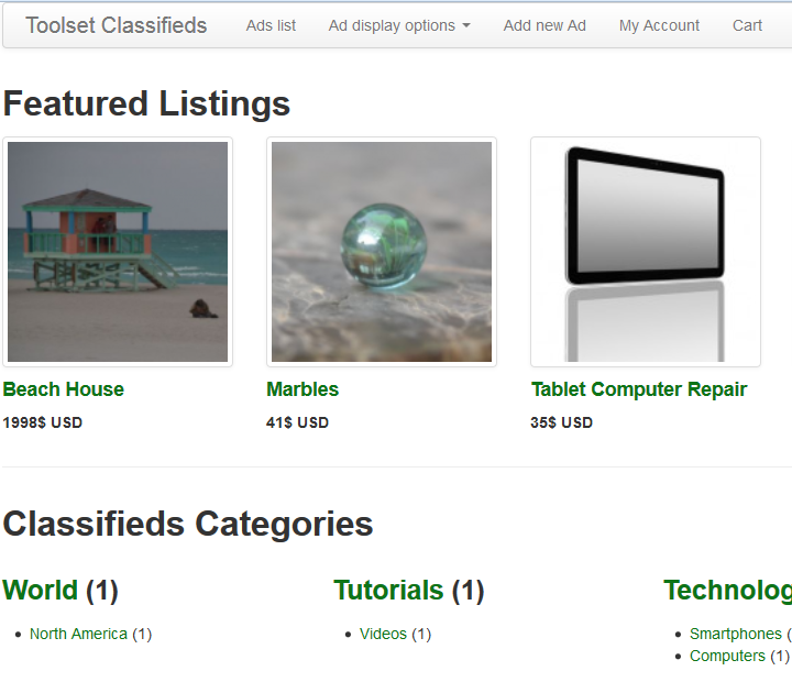 New classifieds listings