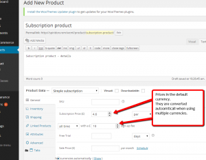 Adding subscription prices in the default currency for the subscription product in the default language