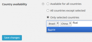 Escolhendo países específicos nos quais permitir um gateway de pagamento
