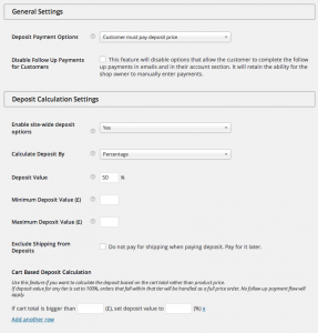 WooDeposits Configuration