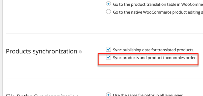 The option to synchronize products and product taxonomies display order.