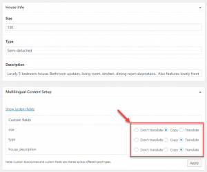 Translation options for simple ACF fields