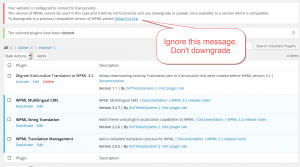 Message about incorrect WPML version. Ignore the on-screen instructions.