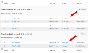 Status column with translation status