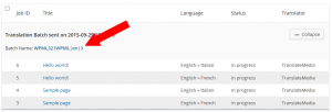List of jobs on Translation Jobs tab
