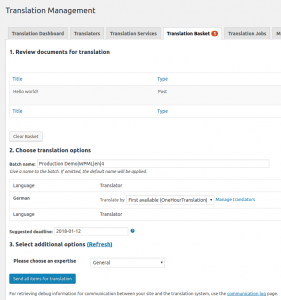 Sending items for translation