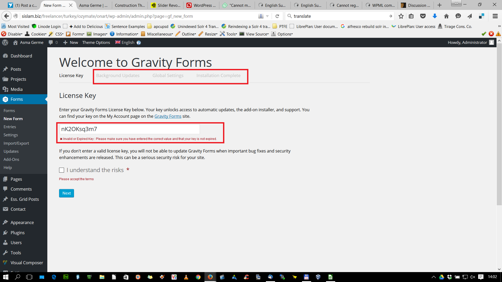 where is my gravity forms license key in wordpress