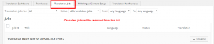 Canceled jobs are removed from the Translation Jobs tab