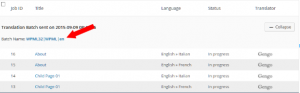 List of jobs on the Translation Jobs tab