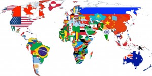 Mapa-múndi com bandeiras
