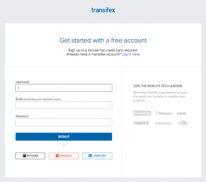 Transifex registration form