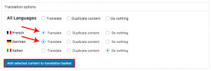 Select the languages to which you want to translate your content