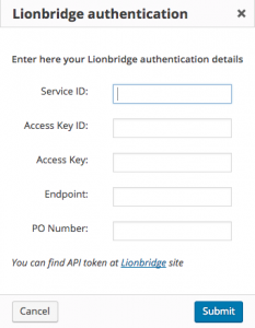 Lionbridge authentication dialog window