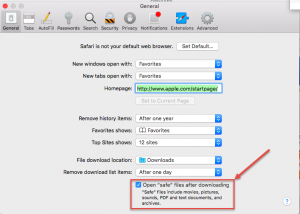 Option for automatic opening of "safe" files in Safari browser
