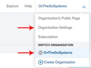 Organization drop-down menu