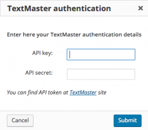 TextMaster authentication dialog window