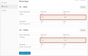 Adding costs in secondary currencies for persons