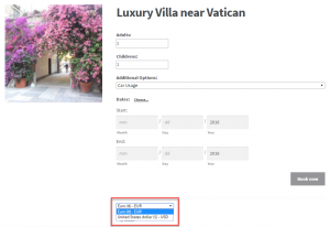 Currency switcher on a product page