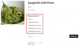 Example of a product add-on created with the Product Add-On extension