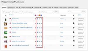 List of products on the WooCommerce Multilingual Products page
