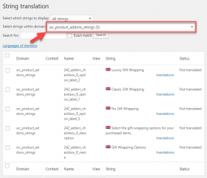 Selecting the product add-ons string domain