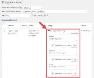 Translating a product add-on string