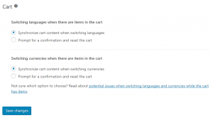 Cart options on the WooCommerce Multilingual settings page