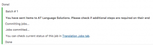 Basket contents successfully submitted to AT Language Solutions