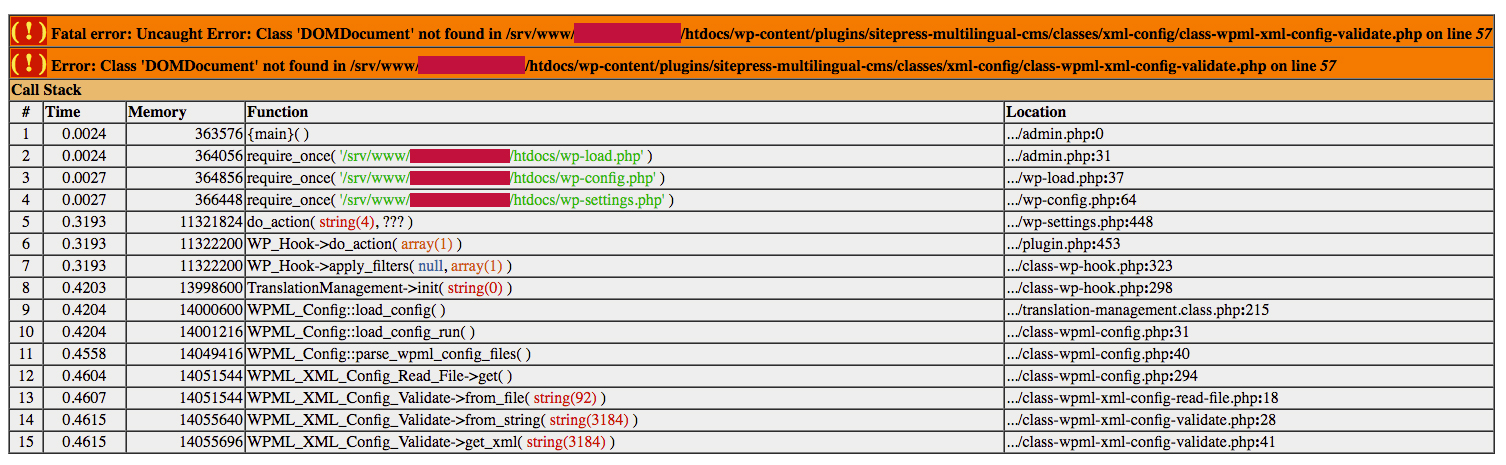 php uncaught error class domdocument not found