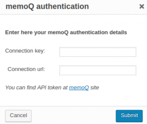 MemoQ authentication dialog window