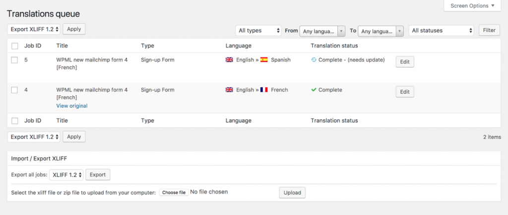 List of translation jobs