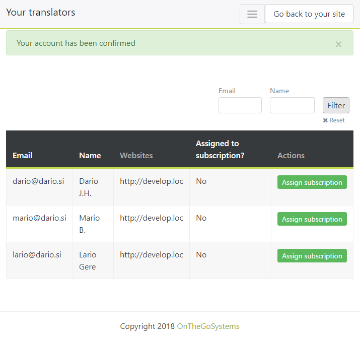 Admin page to assign subscription to Advanced Translation Editor to local translators