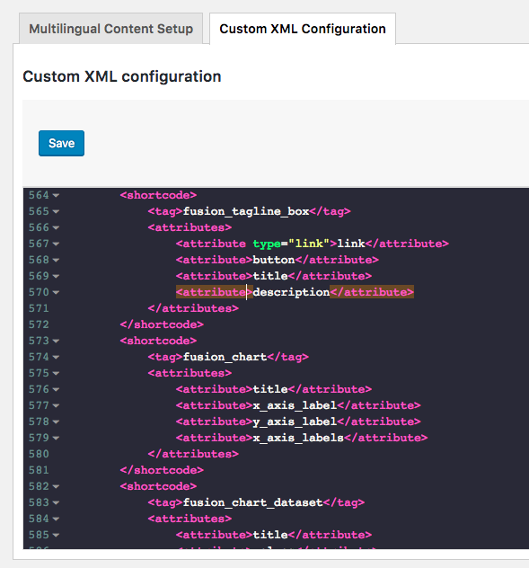 In the XML editor, find the field with an encoding issue