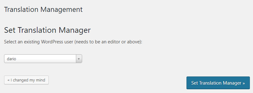Selecting an existing user to be Translation Manager