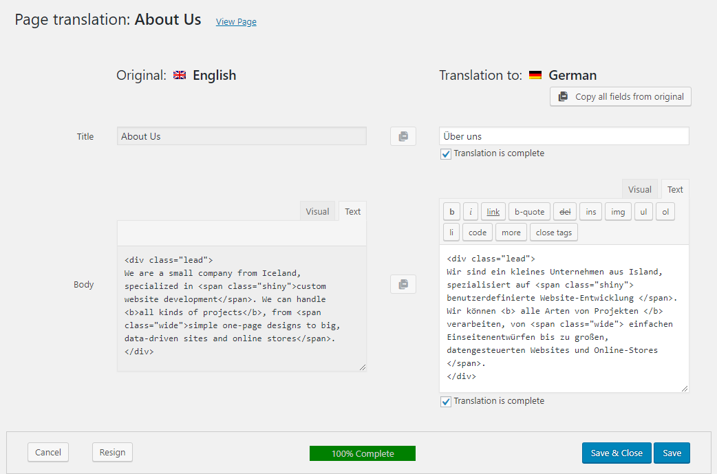 Ferramentas de tradução disponíveis com o WPML - WPML