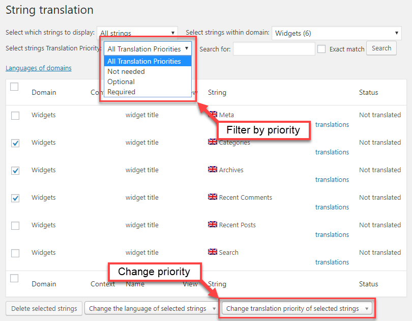Using translation priority on the String Translation screen