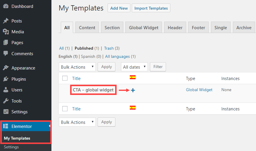 Translating a global Elementor widget