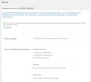 Multilingual content setup page