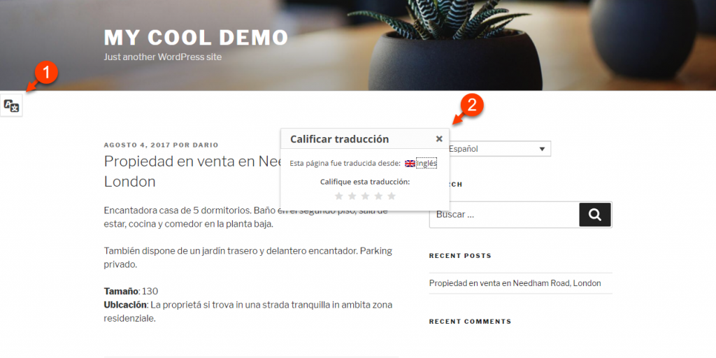 When translation feedback is enabled, visitors can leave feedback regarding the translated content