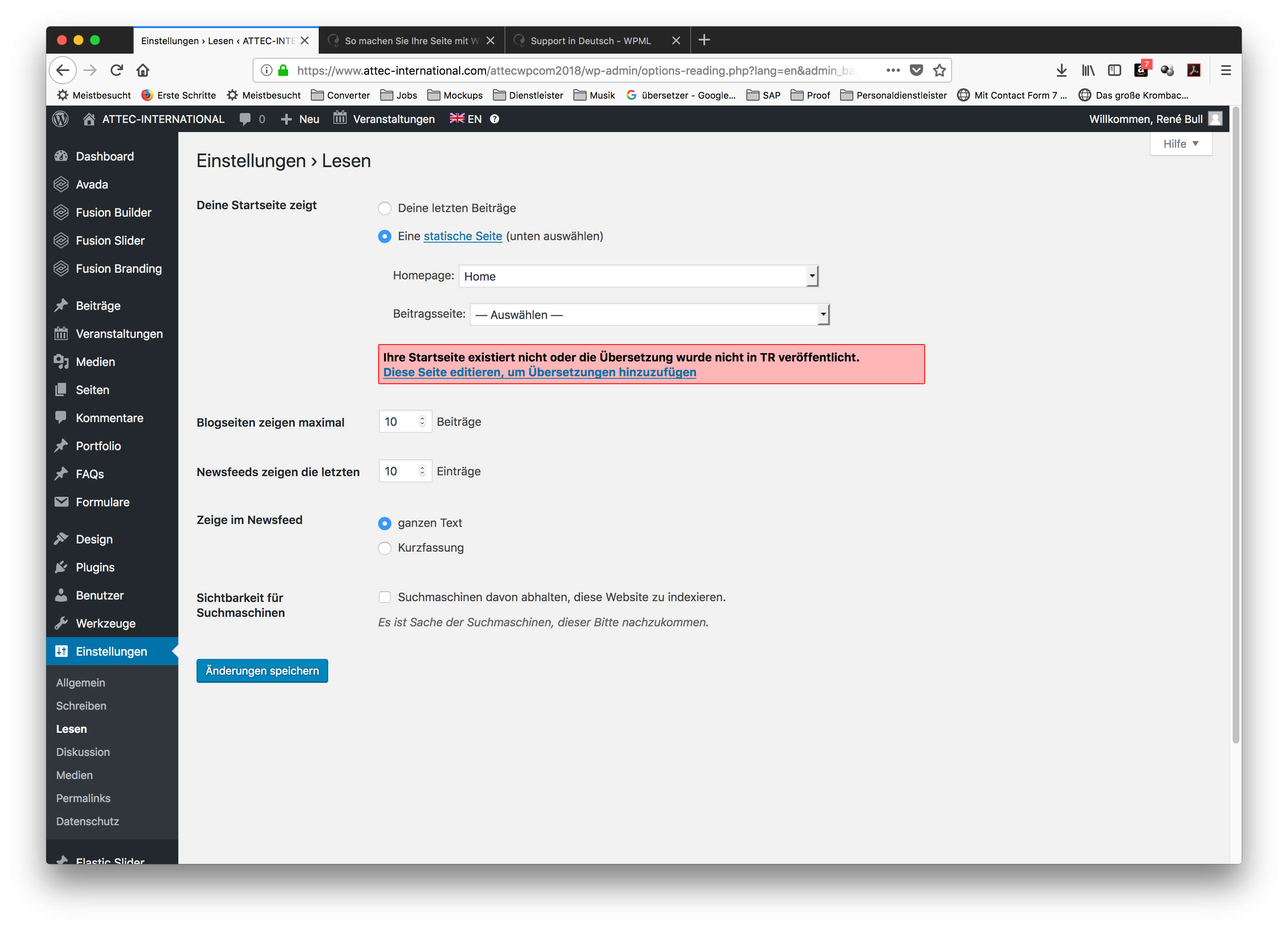 Ihre Startseite Existiert Nicht Oder Die Ubersetzung Wurde Nicht In Tr Veroffent Wpml