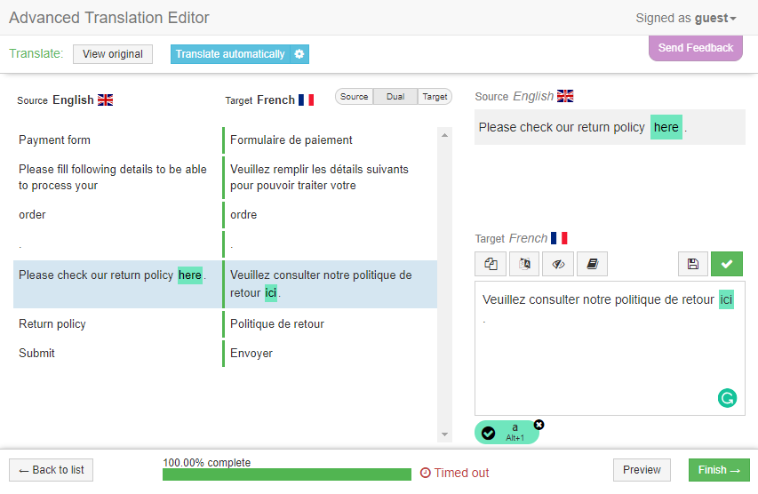 Recurso de tradução automática no WPML Advanced Translation Editor