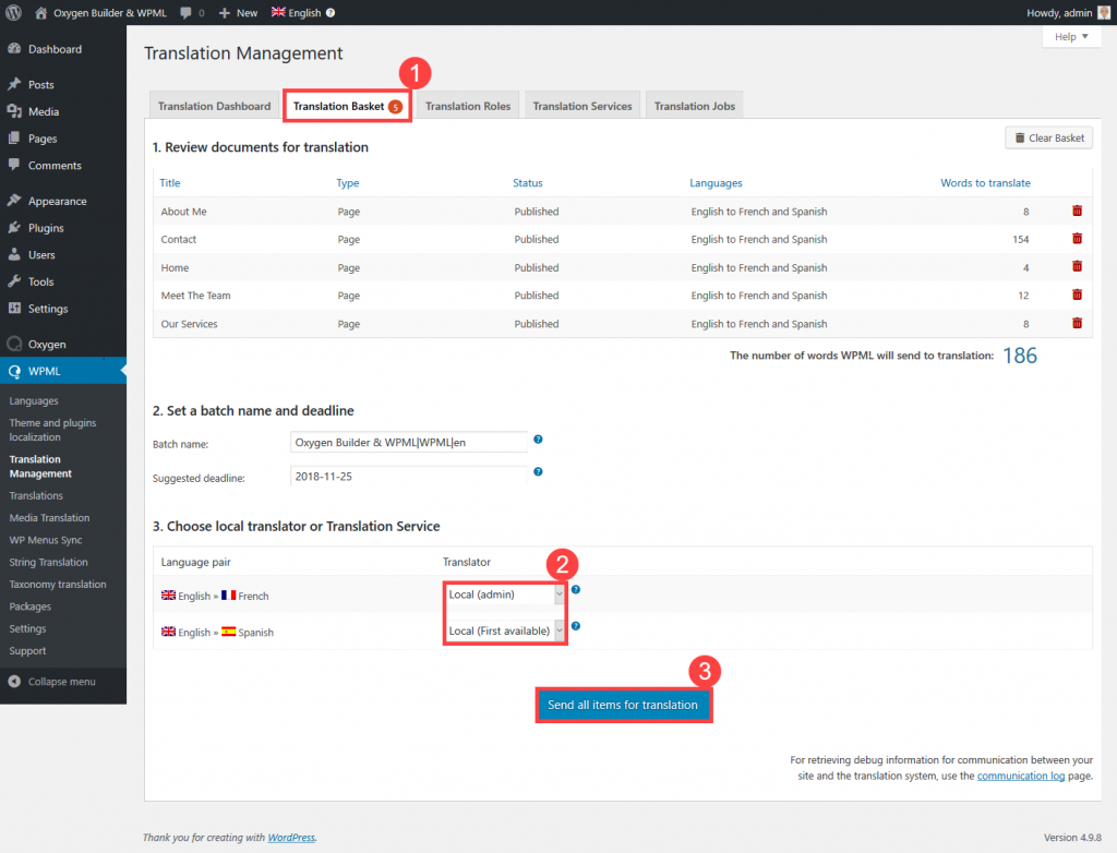 Assign the translation batch to a local translator or a translation service
